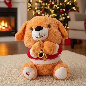 Pelúcia de Natal com Som e Movimento - Cachorro com Saxofone - 29cm - 1 unidade - Rizzo