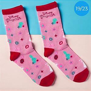 Meia Infantil Cano Médio - Princesas - Rosa - 19/23 - 1 unidade - Disney Original - Rizzo