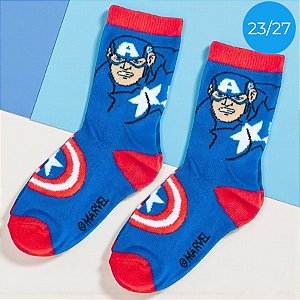 Meia Infantil Cano Médio - Capitão América - Vingadores - 23/27 - 1 unidade - Disney Original - Rizzo