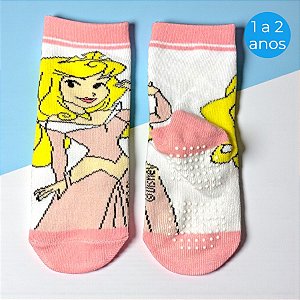 Meia Infantil Antiderrapante - Aurora - Rose - 1 a 2 Anos - 1 unidade - Disney Original - Rizzo