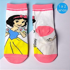 Meia Infantil Antiderrapante - Branca de Neve - Rosa - 1 a 2 Anos - 1 unidade - Disney Original - Rizzo