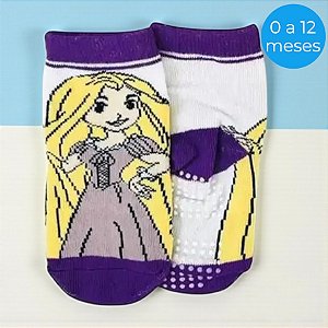 Meia Infantil Antiderrapante - Rapunzel - Roxo - 0 a 12 Meses - 1 unidade - Disney Original - Rizzo