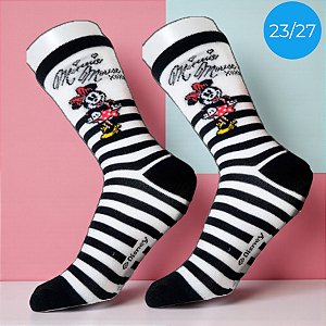Meia Infantil Cano Médio - Minnie Mouse - Listrada - 23/27 - 1 unidade - Disney Original - Rizzo