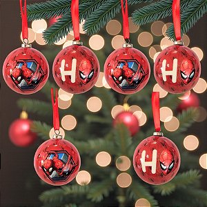 Bola de Natal - Homem Aranha - Vermelha - 6cm - 6 unidades - Disney Original - Rizzo