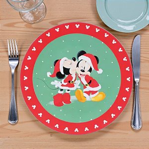 Sousplat Natalino - Mickey e Minnie - 33cm - 1 unidade - Disney Original - Rizzo