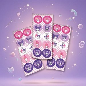 Adesivo Redondo - My Melody e Kuromi - 4cm  - 30 unidades - Festcolor - Rizzo