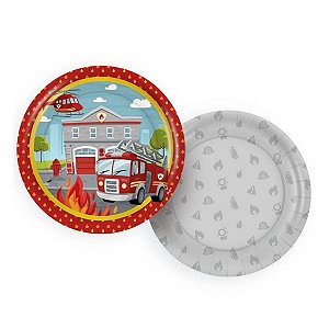 Prato de Papel Redondo - Festa Bombeiros - 18cm - 8 unidades - Regina - Rizzo