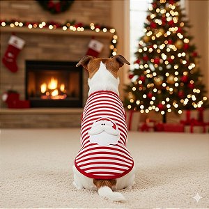 Roupa Para Pet - Vermelho Listrada com Papai Noel - 1 unidade - Rizzo
