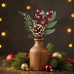 Pick Decorativo de Natal - Galho com Azevinho e Pinha - 22cm - 1 unidade - Rizzo
