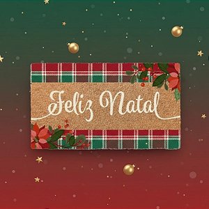 Capacho De Fibra - Feliz Natal - Xadrez Vermelho e Verde - 33x60cm - 1 unidade - Rizzo