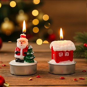 Velas Decorativa de Natal - Dupla Natalina Papai Noel e Casinha - 6x5cm - 1 unidade - Rizzo