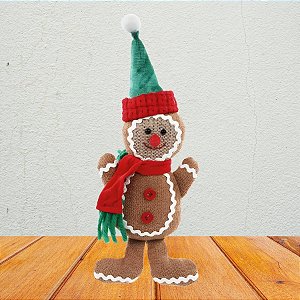 Enfeite de Pendurar de Natal - Boneco Gingerbread com Touca e Cachecol - 7x11x3cm - 1 unidade - Cromus - Rizzo