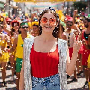 Ombreira Metalizada de Carnaval - Prata - 20cm - 2 unidades - Rizzo