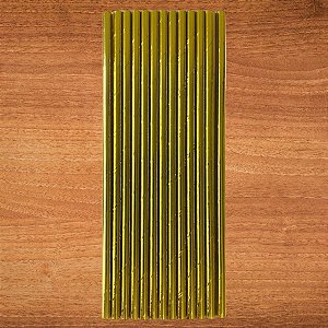 Canudo de Papel Metalizado - Dourado - 19,5cm - 12 unidades - Partiufesta - Rizzo