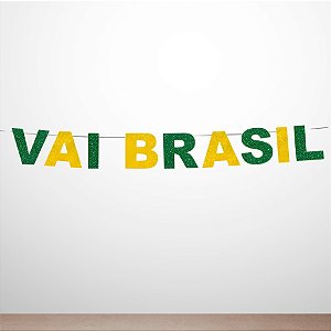 Faixa Decorativa - Vai Brasil - Verde e Amarelo com Glitter - 1,5m - 1 unidade - Cromus - Rizzo