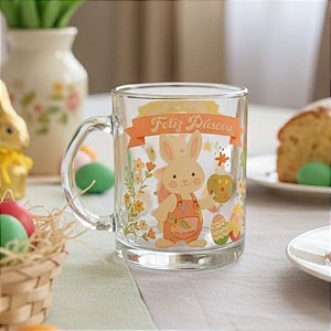 Caneca de Vidro - Coelho Artista - Feliz Páscoa - 320ml  - 1 unidade - Rizzo