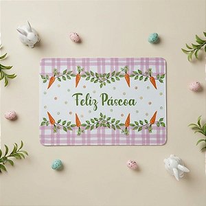 Jogo Americano Retangular de Páscoa - Xadrez Rosa com Cenourinhas - Feliz Páscoa - 28x43cm - 1 unidade - Rizzo