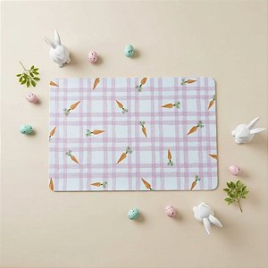 Jogo Americano Retangular de Páscoa - Xadrez Rosa com Cenourinhas - 28x43cm - 1 unidade - Rizzo