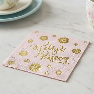 Guardanapo de Páscoa - Feliz Páscoa - Rosa - 16,5x16,5cm  - 10 unidades - Rizzo