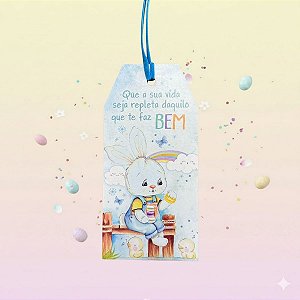 Tag Decorativa de Páscoa de MDF - Azul Claro com Coelhinho - 14,5x7cm - 1 unidade - Rizzo