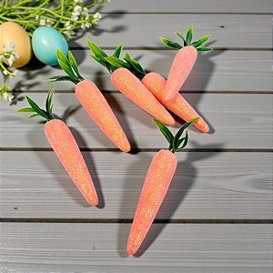 Cenouras Claras Decorativas com Glitter - 13cm - 6 unidades - Rizzo
