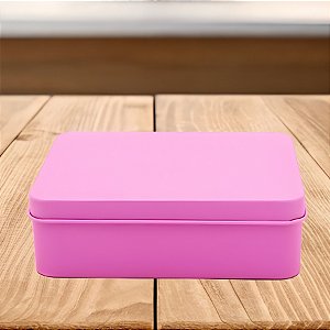 Lata de Metal Retangular - Rosa - 12x9x4cm - 1 unidade - Rizzo
