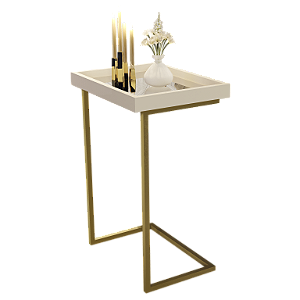 Mesa de Canto Encaixe de Sofá Pés Metálicos Espelho