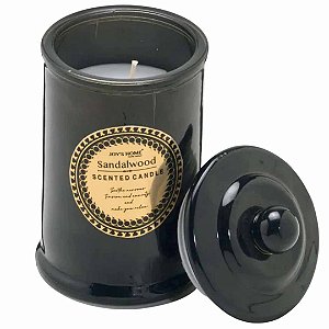 Vela de Pote Decorativa de Vidro Preto com Tampa 14cm