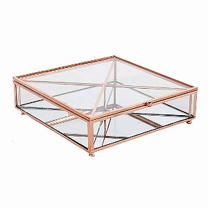 Porta Objetos com Divisórias de Vidro e Metal Rose Gold