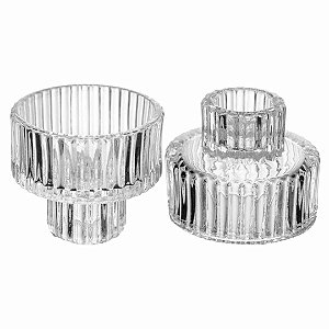 Jogo de 2 Porta‑Velas de Vidro Canelado 6,5 cm Wolff (Reversível)