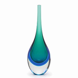 Vaso Mini Gota Murano Verde com Água-marinha 29cm