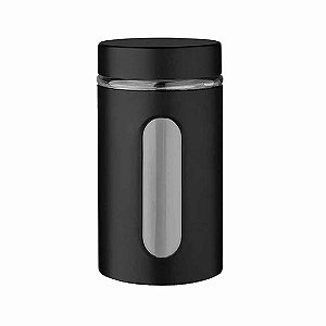 Pote para Mantimentos de Vidro e Metal Preto com Visor 900ml