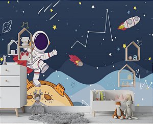 Papel Parede Adesivo Infantil Astronauta Espaço Lua Baby M²