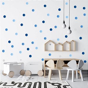 Adesivos de Parede Bolinhas Coloridas Azul Aquarela 40 Und