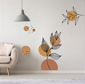 Adesivo Parede Decorativo Botânico Floral Boho Tons Terossos