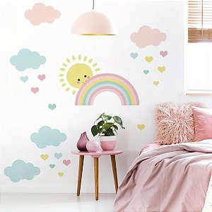Adesivo de Parede Arco Iris Sol e Nuvens Amor Infantil