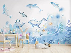 Papel de parede Fundo do Mar Aquarela M²