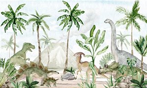 Papel de Parede Adesivos Mundo Dinossauros Aquarela M²