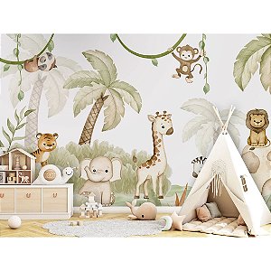 Papel de Parede Adesivo Safari Baby Aquarela M²