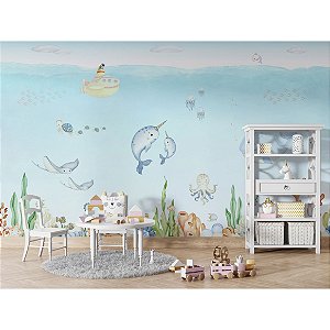 Papel de parede Fundo do Mar Aquarela Baby M²