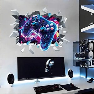 Adesivo De Parede Gamer Controle Buraco 3d Infantil 100x70cm