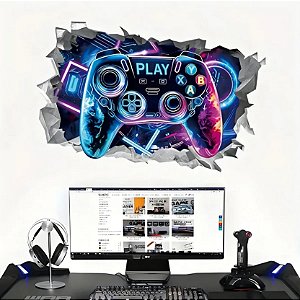 Adesivo de parede controle GAMER buraco 3D