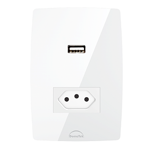 Tomada Simples 20A + 1 USB c/ Placa 4x2 Branca - Dometek