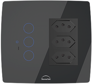Interruptor Inteligente 3 PADs + 3 Tomadas 20A Wifi 4x4 Preto - Dometek