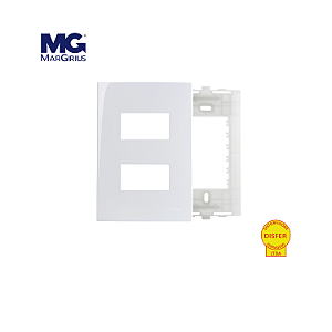 Placa 4x2 + Suporte 2 Postos Horizontais Separados Linha Sleek Branca - Margirius