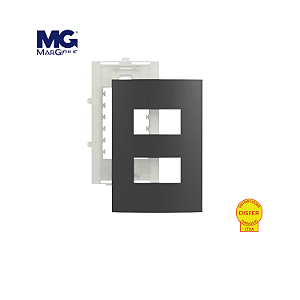 Placa 4x2 + Suporte 2 Postos Horizontais Separados Linha Sleek Grafite - Margirius