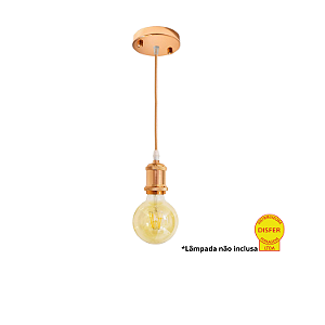 Pendente Retrô Soquete E27 com Cordão de 1m e Canopla Cobre – Cinderella