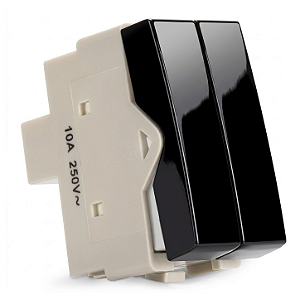 Módulo Interruptor Duplo Paralelo 10A Preto Ebony – Linha Sleek – MarGirius