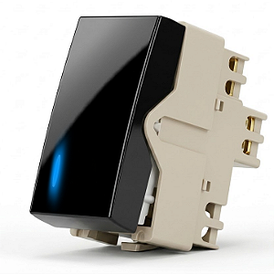 Módulo Interruptor Simples com LED 10A Preto Ebony – Linha Sleek – MarGirius
