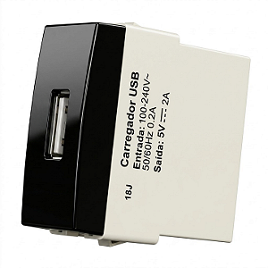 Módulo Tomada Carregador USB 2A 10W Preto Ebony – Linha Sleek – MarGirius